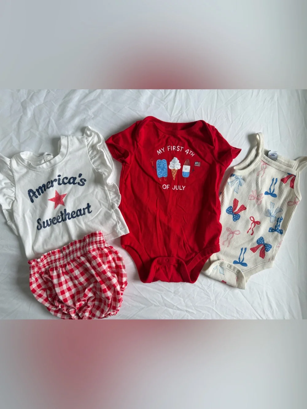 Baby girl 3-Pack Patriotic outfits - Red, White & Blue